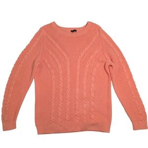 Talbots Peach Cable Knit Sweater Women's Small Crewneck Cotton Blend